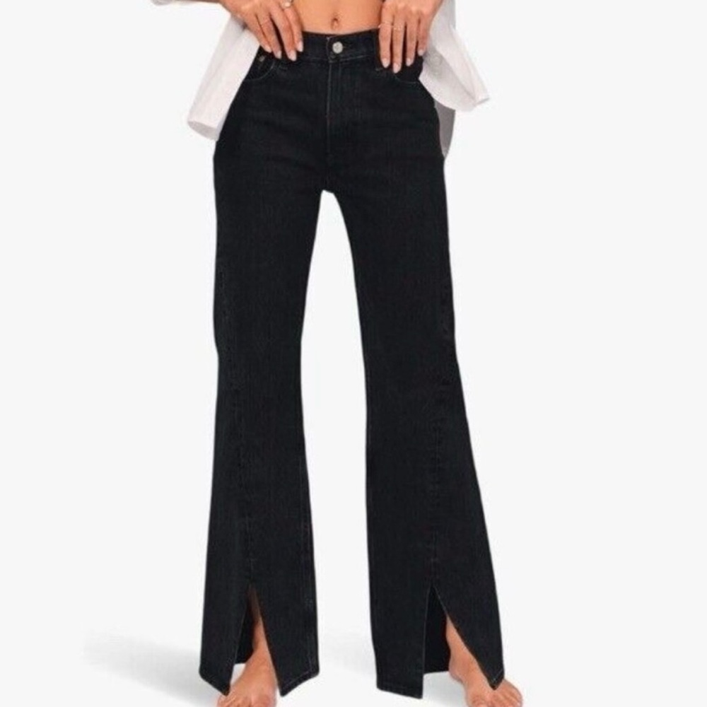 Abercrombie & Fitch Black Flare Wide Leg Jeans with Front Slit